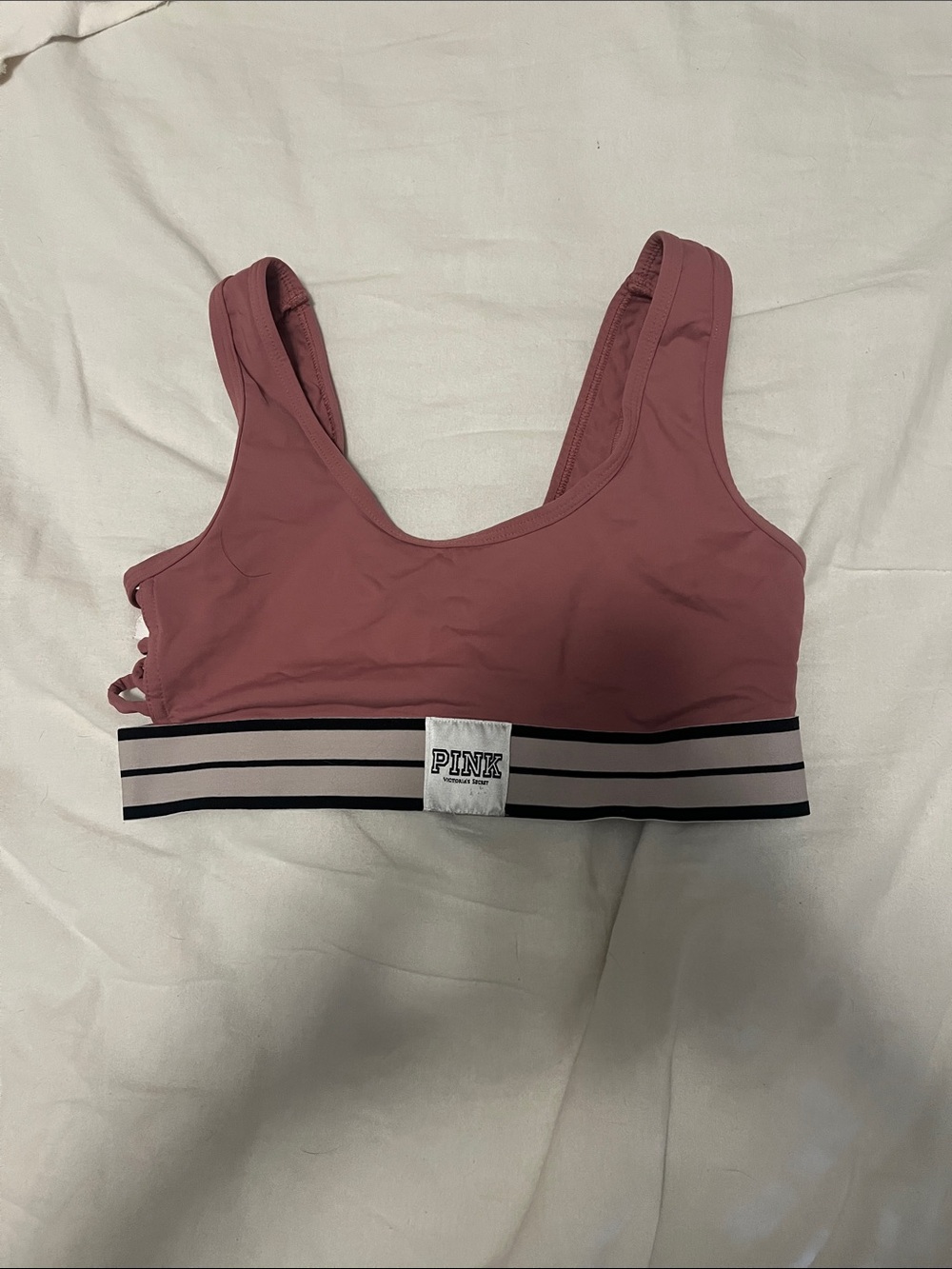 PINK Victoria's Secret Dusty Rose Sports Bralette with Striped Elastic Band